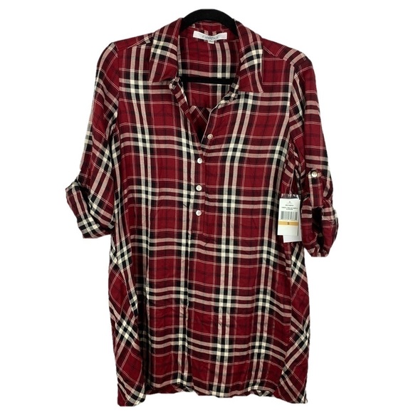 Fever Red Plaid Longline Popover Blouse Small NWT - Picture 2 of 12
